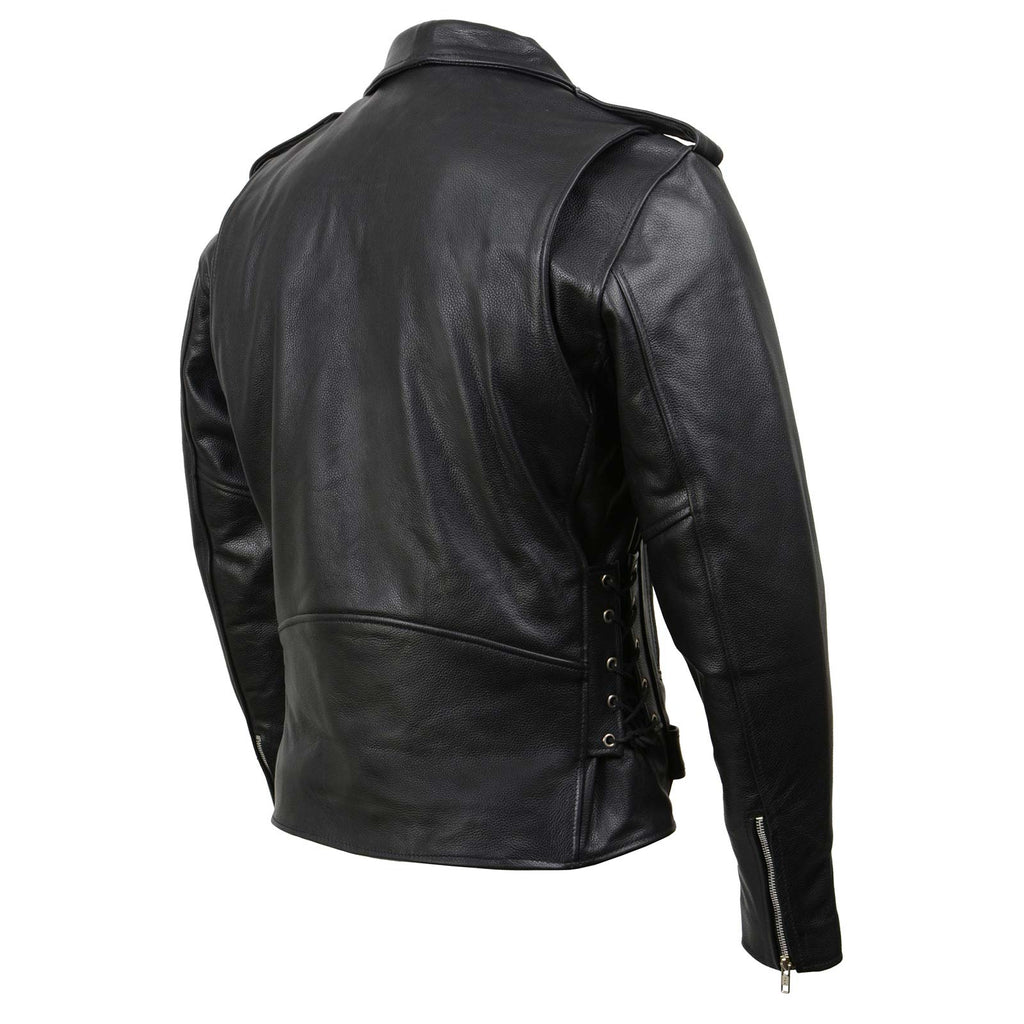 Milwaukee Leather SH1011 Men's Classic Brando Premium Leather Black Motorcycle Riders Leather Jacket w/ Side Laces