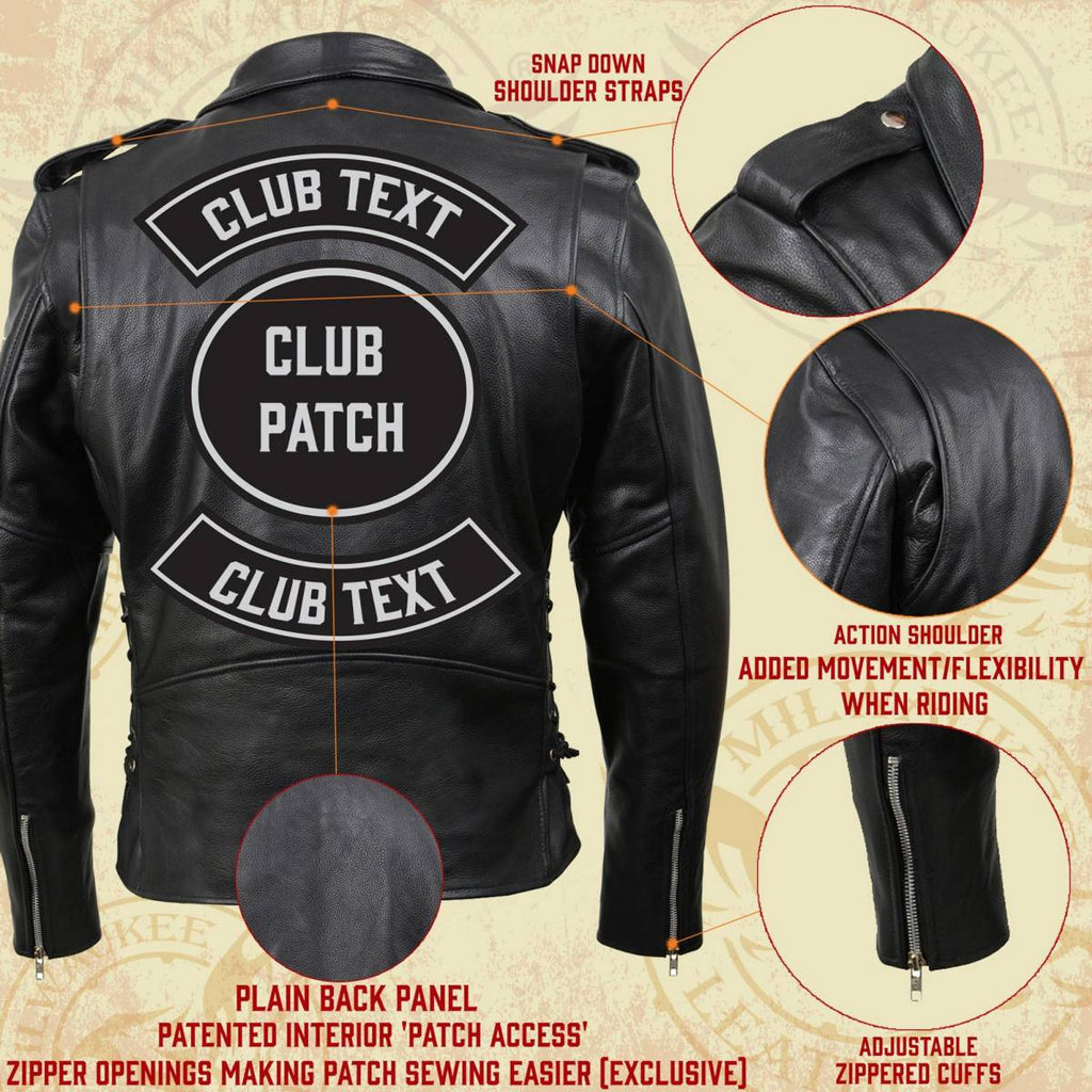 Milwaukee Leather SH1011 Men's Classic Brando Premium Leather Black Motorcycle Riders Leather Jacket w/ Side Laces