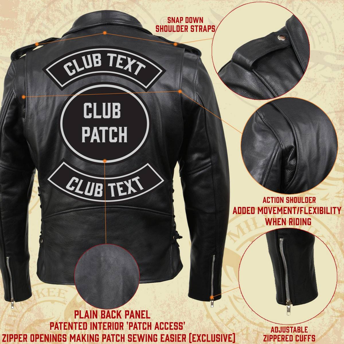 Milwaukee Leather SH1011 Men's Classic Brando Premium Leather Black Motorcycle Riders Leather Jacket w/ Side Laces
