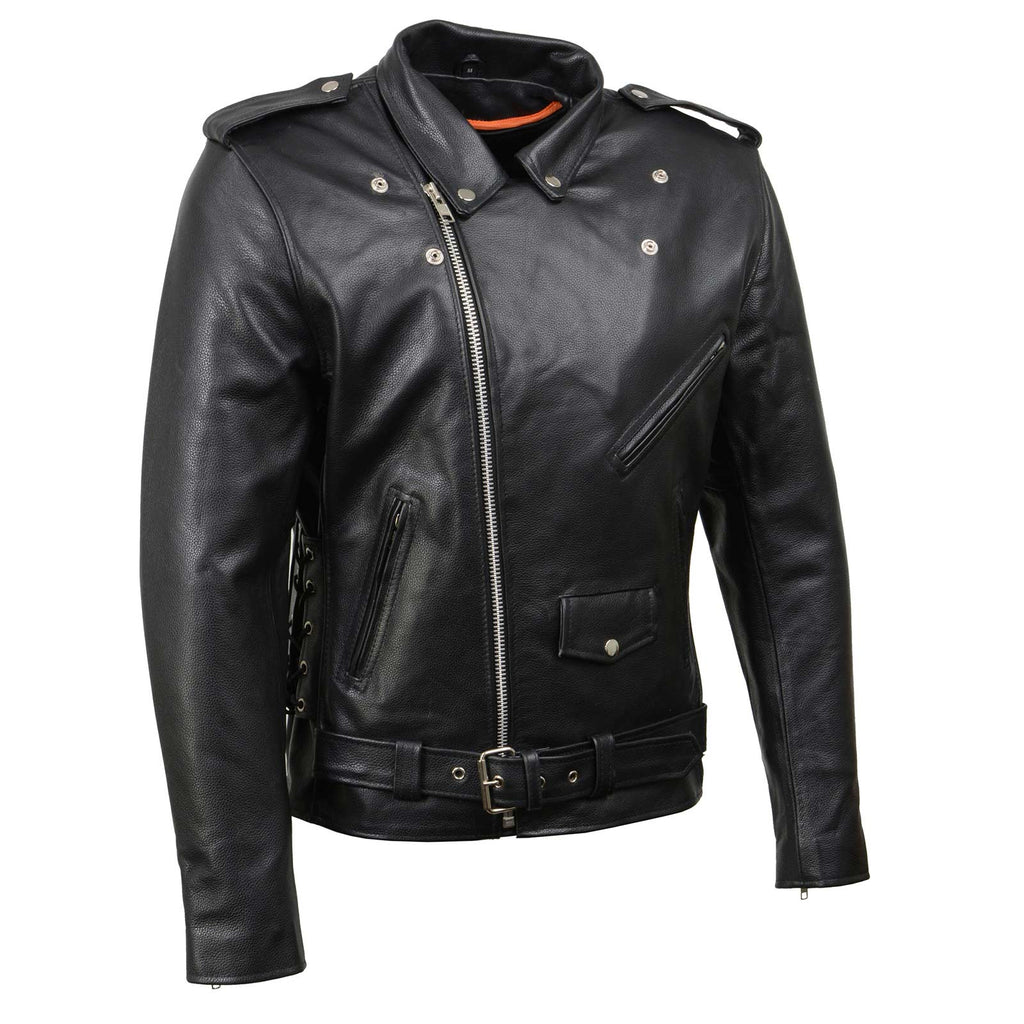 Milwaukee Leather SH1011 Men's Classic Brando Premium Leather Black Motorcycle Riders Leather Jacket w/ Side Laces