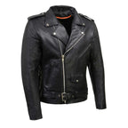Milwaukee Leather SH1011 Men's Classic Brando Premium Leather Black Motorcycle Riders Leather Jacket w/ Side Laces