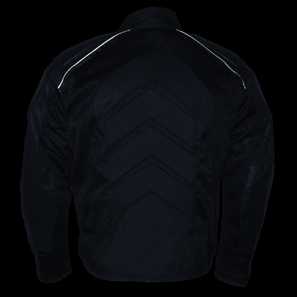 NexGen SH2153 Men's Black and Orange CE Armored Motorcycle Textile and Leather Combo Jacket