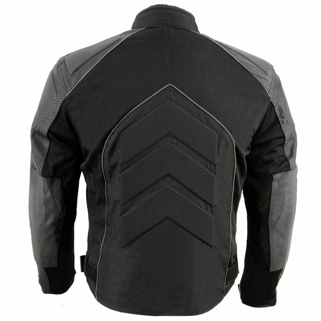 NexGen SH2153 Men's Black and Orange CE Armored Motorcycle Textile and Leather Combo Jacket