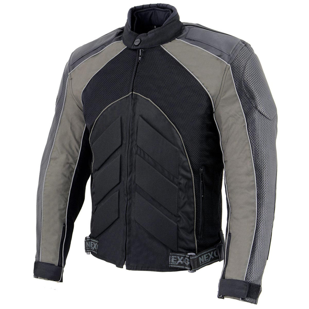 NexGen SH2153 Men's Black and Orange CE Armored Motorcycle Textile and Leather Combo Jacket