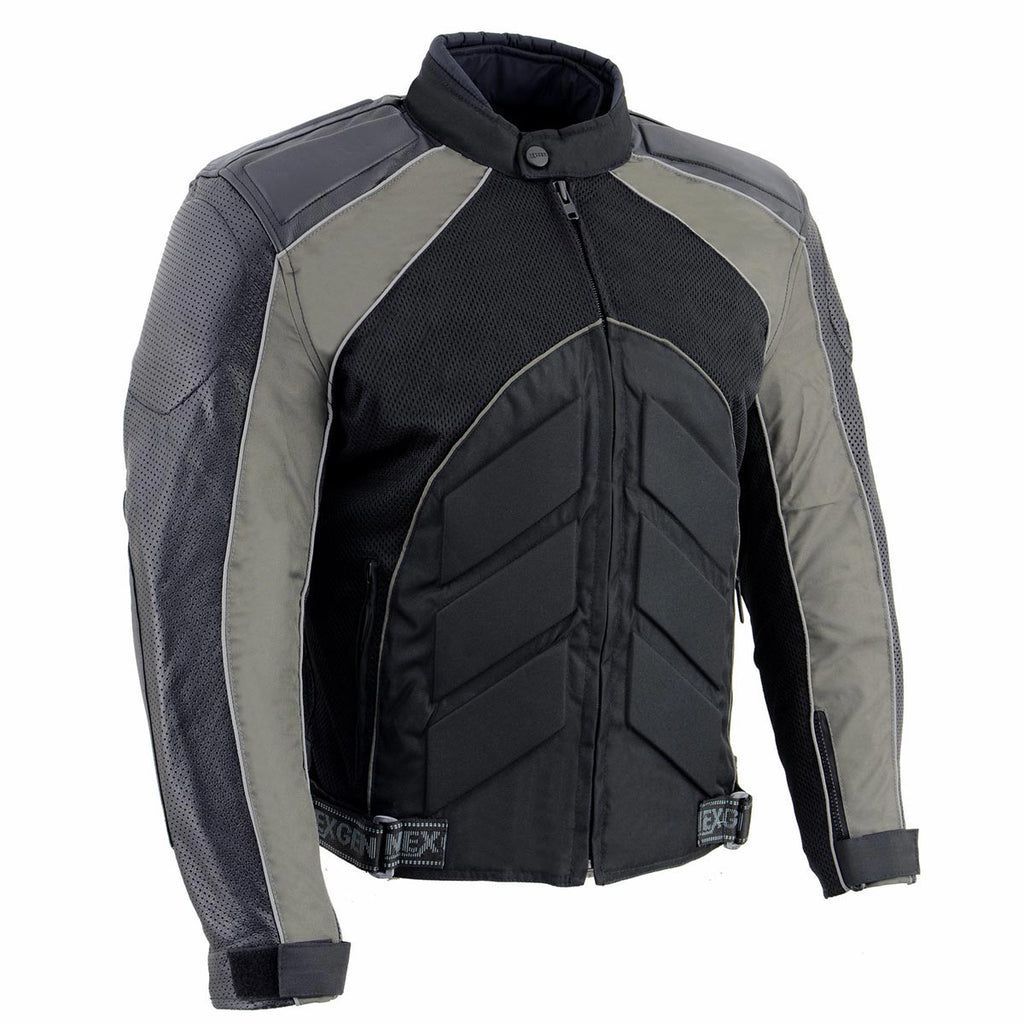 NexGen SH2153 Men's Black and Orange CE Armored Motorcycle Textile and Leather Combo Jacket