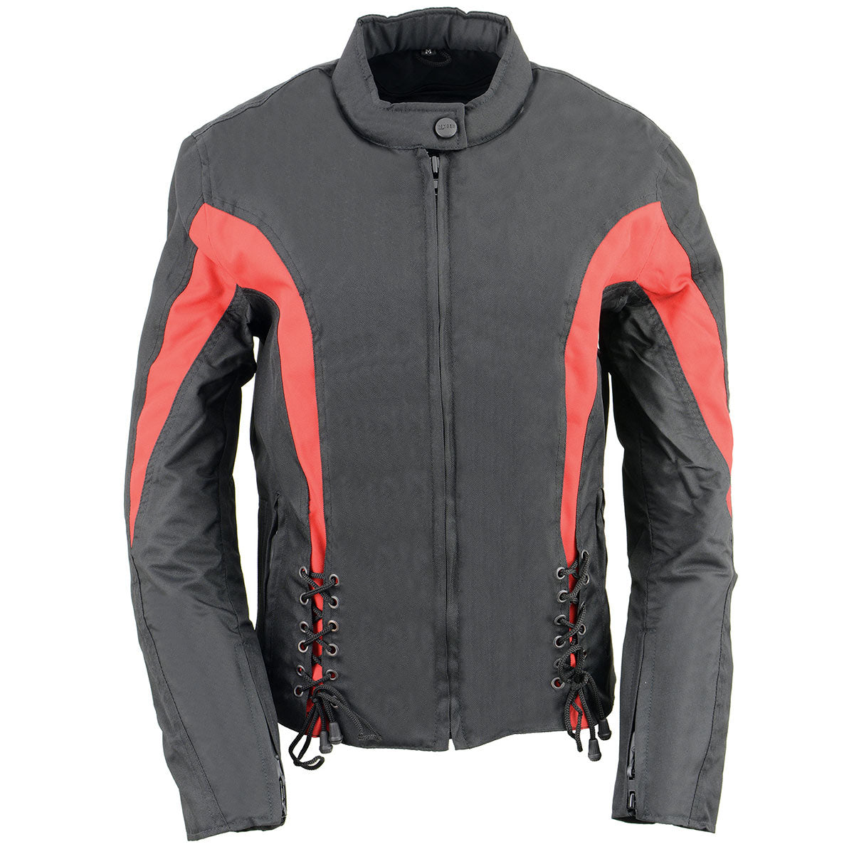 Nexgen SH2188 Women's Black and Red Textile Motorcycle Riding Jacket with Side Stretch and Lacing