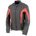 Nexgen SH2188 Women's Black and Red Textile Motorcycle Riding Jacket with Side Stretch and Lacing