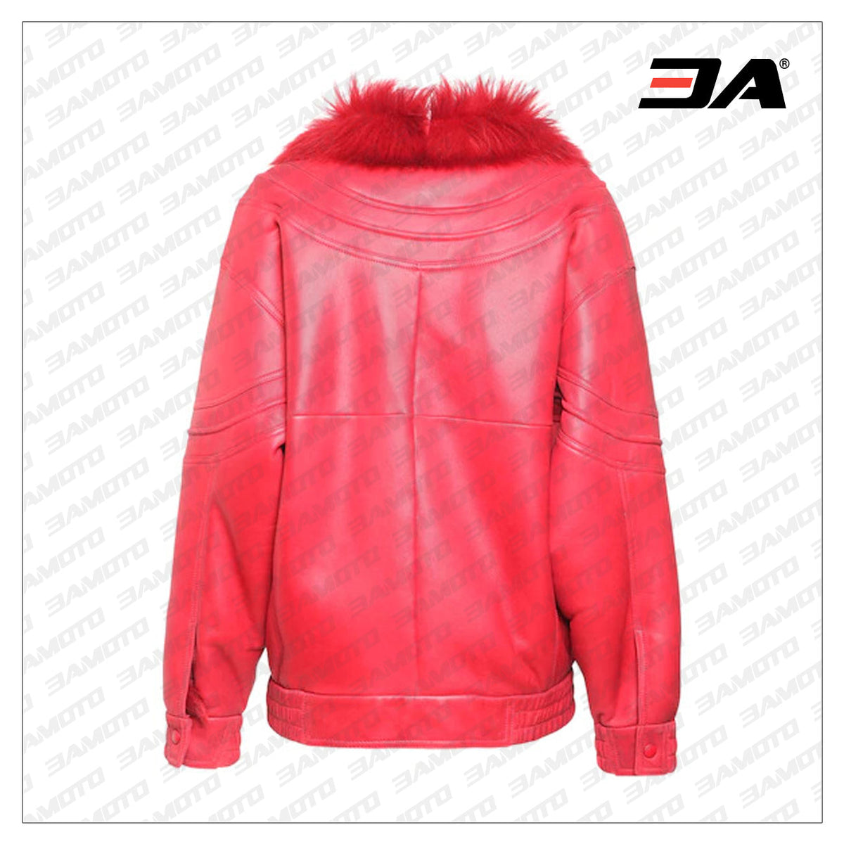 Shearling Fur Collar Biker Leather Red Jacket