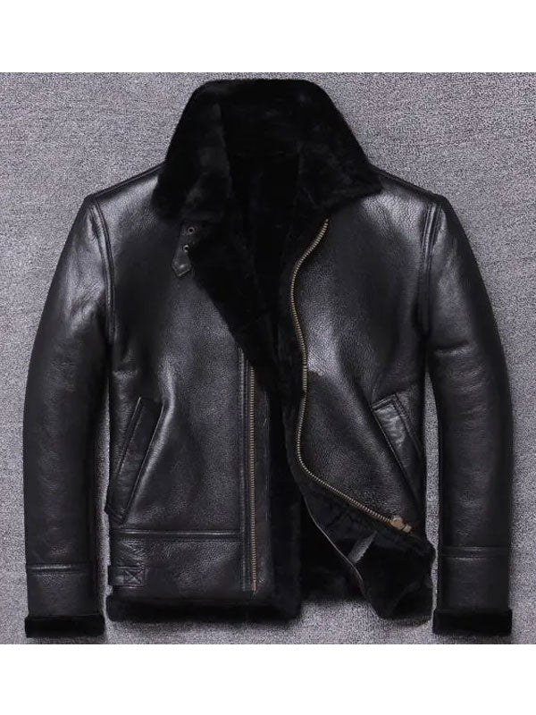 Men's Sheepskin Winter Black Fur Coat Jacket