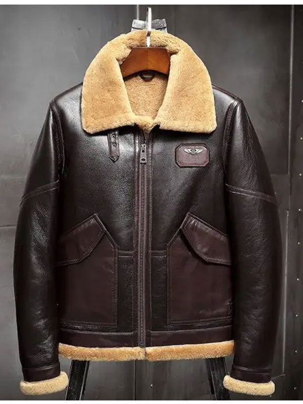 Men's Dark Brown Shearling Leather Jacket Coat