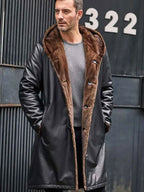 Cowhide Shearling Fur Parkas Hooded Leather Coat