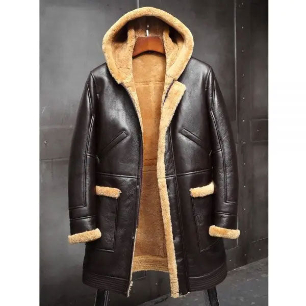 Men's RAF Hooded Shearling Sheepskin Leather Winter Coat
