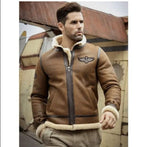 Men Sheepskin Shearling Motorcycle Leather Jacket Coat