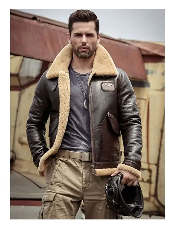 Men's Dark Brown Shearling Leather Jacket Coat