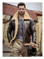Men's Dark Brown Shearling Leather Jacket Coat