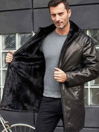 Shearling Fur Hooded Leather Trench Coat Outerwear
