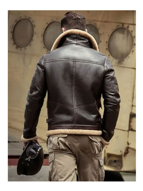 Men's Dark Brown Shearling Leather Jacket Coat