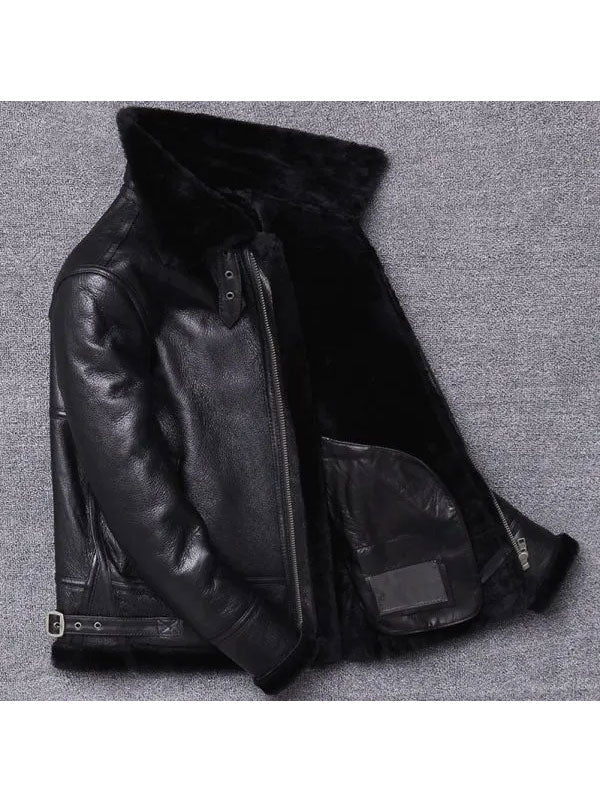 Men's Sheepskin Winter Black Fur Coat Jacket