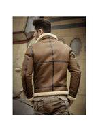 Mens B3 RAF Aviator Brown Double Collar Flight Shearling Leather Jacket Coat