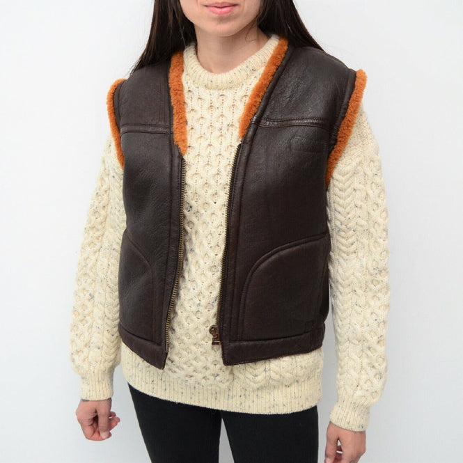 Women's Vintage Quality Leather Sheepskin Shearling Vest