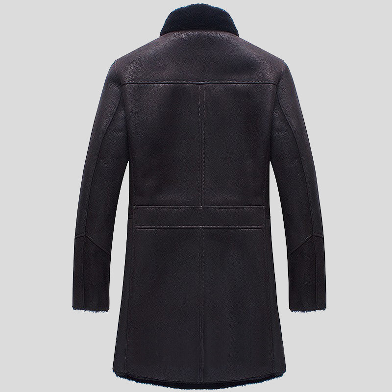 Mens Vintage Black Shearling Sheepskin Trench Coat