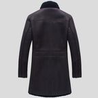 Mens Vintage Black Shearling Sheepskin Trench Coat