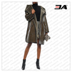 Shearling Trimmed Crinkled Glossed Fur Leather Hooded Coat