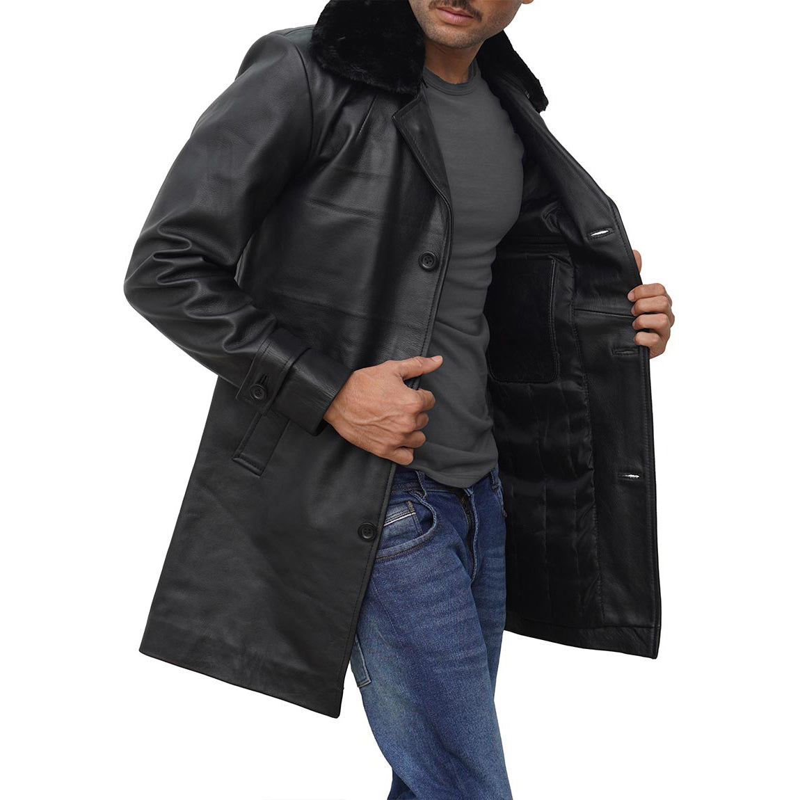 Mens Leather Shearling Coat