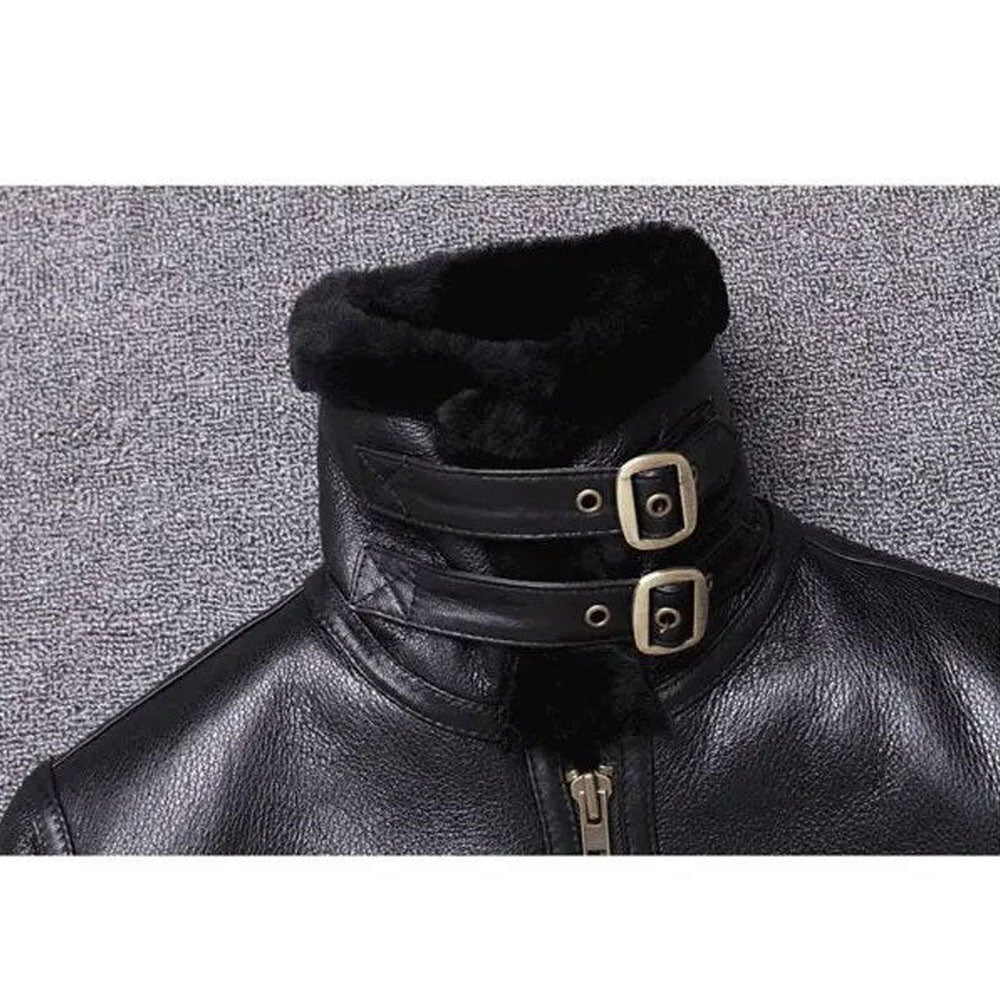 Mens Sheepskin Winter Fur Shearling Leather Coat Jacket