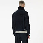 Mens Black Suede Shearling Leather Bomber Jacket