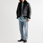 New Men Black B3 Sheepskin Flying Shearling Leather Jacket