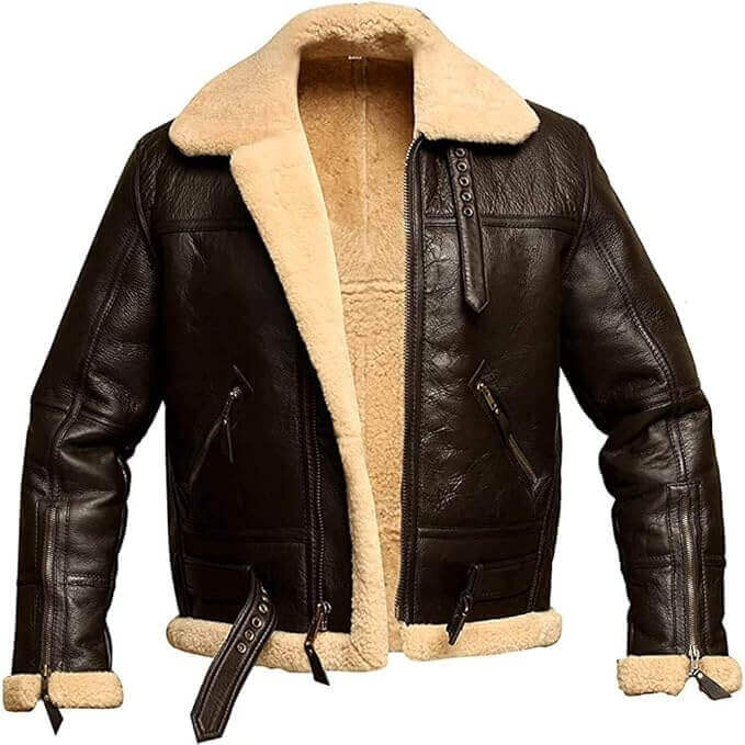 Men’s Shearling Sheepskin B3 Bomber Leather Aviator Jacket