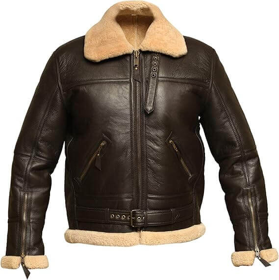 Men’s Shearling Sheepskin B3 Bomber Leather Aviator Jacket