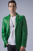 Men's Leather Blazer in Green