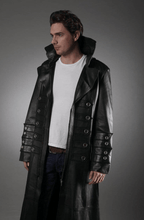 Men's Black Long Leather Coat - Elegant & Timeless