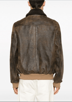Men's Dark Brown Vintage Shearling Bomber Leather Jacket
