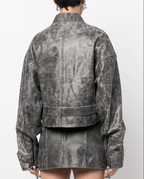 Women’s Gray Distressed Vintage Leather Jacket