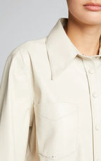 Women's Off White Full Sleeve Leather Shirt with Elegant Design
