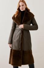 Women's Dark Brown Sheepskin Leather Trench Coat with Fur Collar