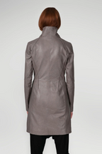 Women's Gray Leather Coat
