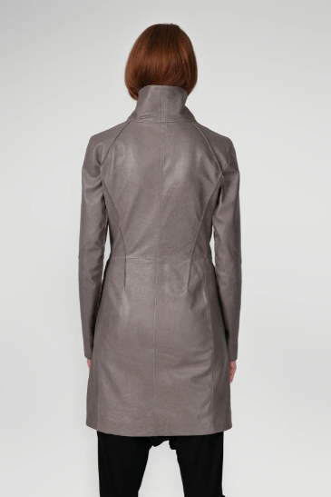 Women's Gray Leather Coat