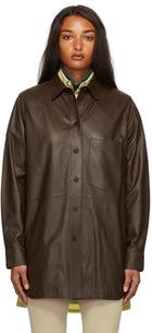 Women's Long Dark Brown Sheepskin Leather Shirt with Classic Fit