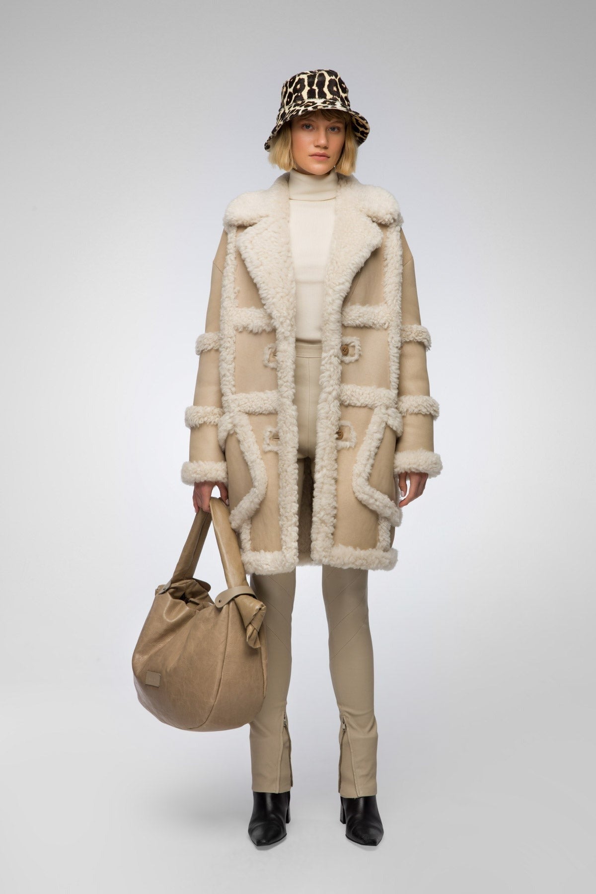 Women's Beige Shearling B7 Bomber Leather Coat