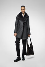 Women's Black Shearling Fur Leather Coat
