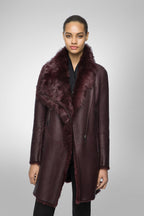 Women's Coffee Brown Shearling Fur Leather Coat
