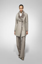 Women's Light Gray Shearling Fur Leather Coat