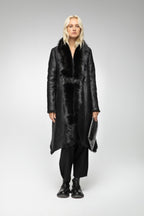 Women's Black Shearling Leather Trench Coat