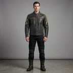 Men’s Harley-Style Distressed Leather Biker Jacket – Vintage Anthracite Moto