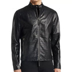 Black Leather Motorcycle Jacket for Men