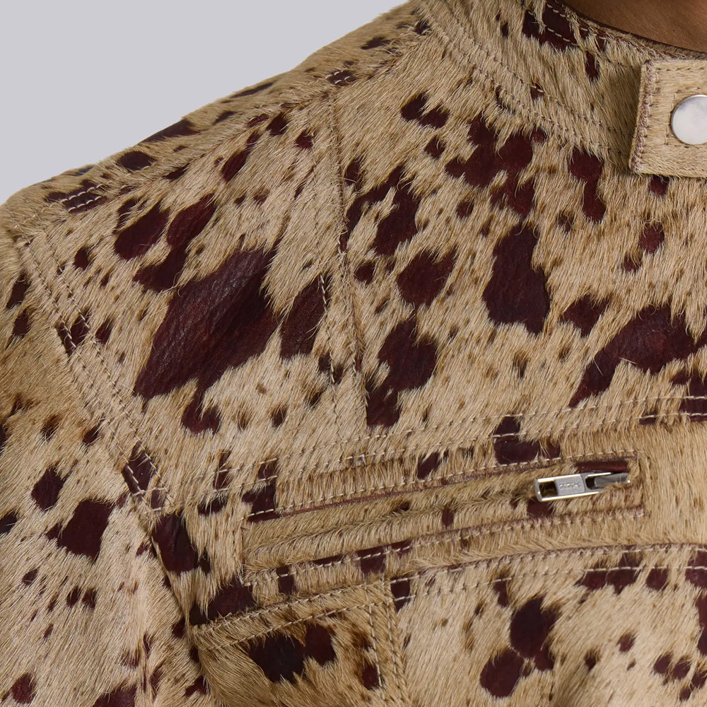 Men’s Beige Speckled Hair-On Cowhide Racer Jacket